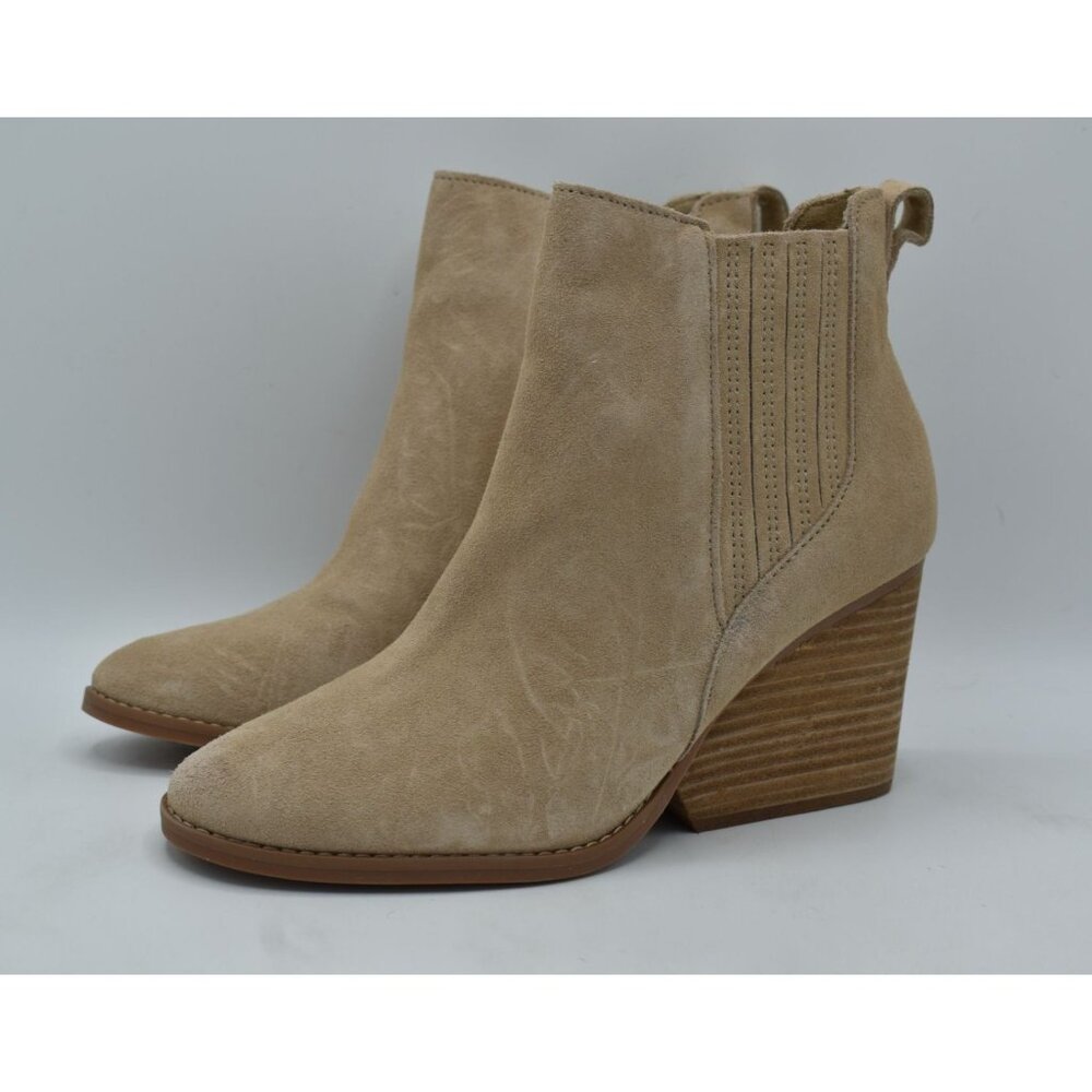 TOMS Womens 11 Noa Natural Suede Stacked Wedge Heel Western Booties Boots Shoes